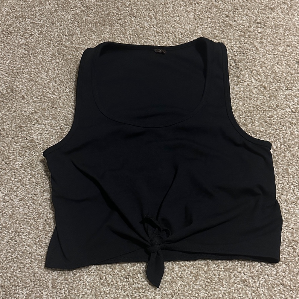 Beyond Yoga Black Sleeveless Tie-Front Top